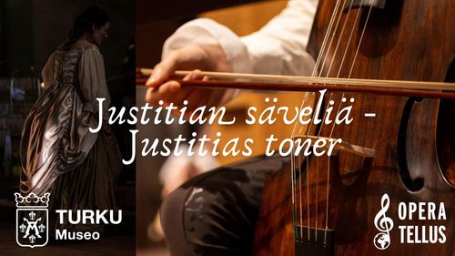 sellonsoittaja ja taustalla nainen barokkipuvussa.