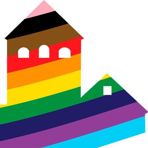 Turun linnan logo Pride-lipun väreissä.
